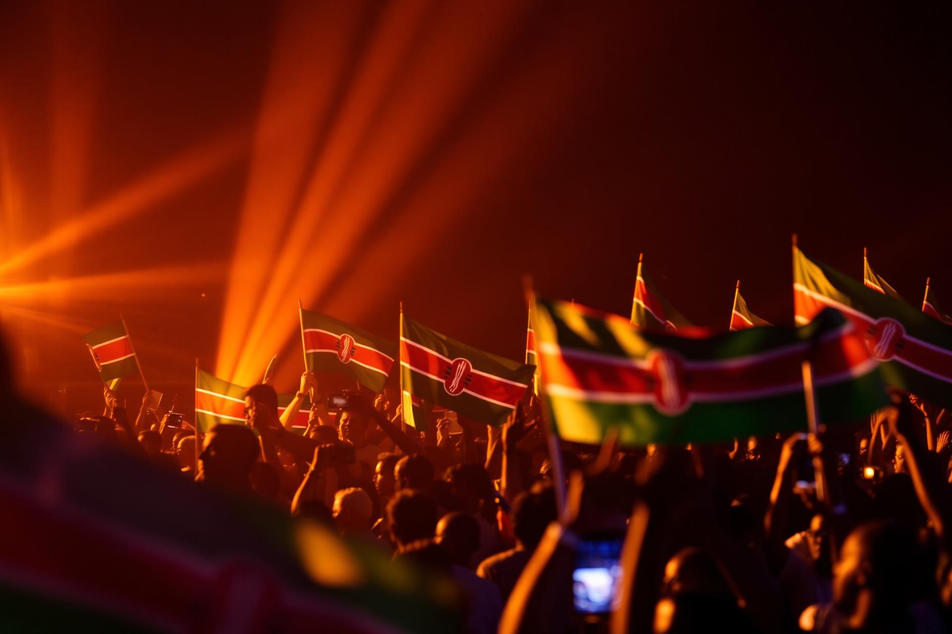 Kenyan supporters waving flags at a campaign rally